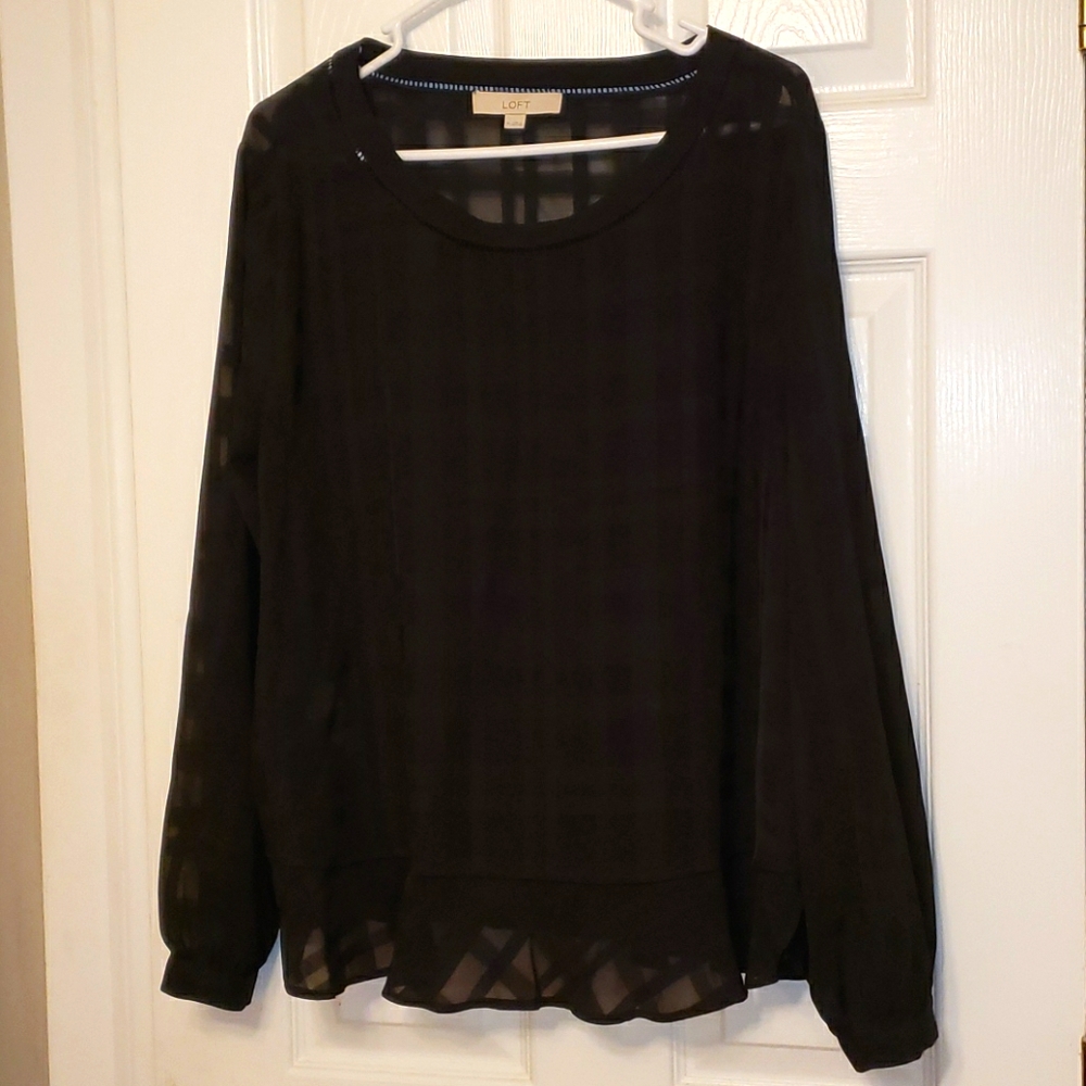 LOFT sheer plaid black blouse